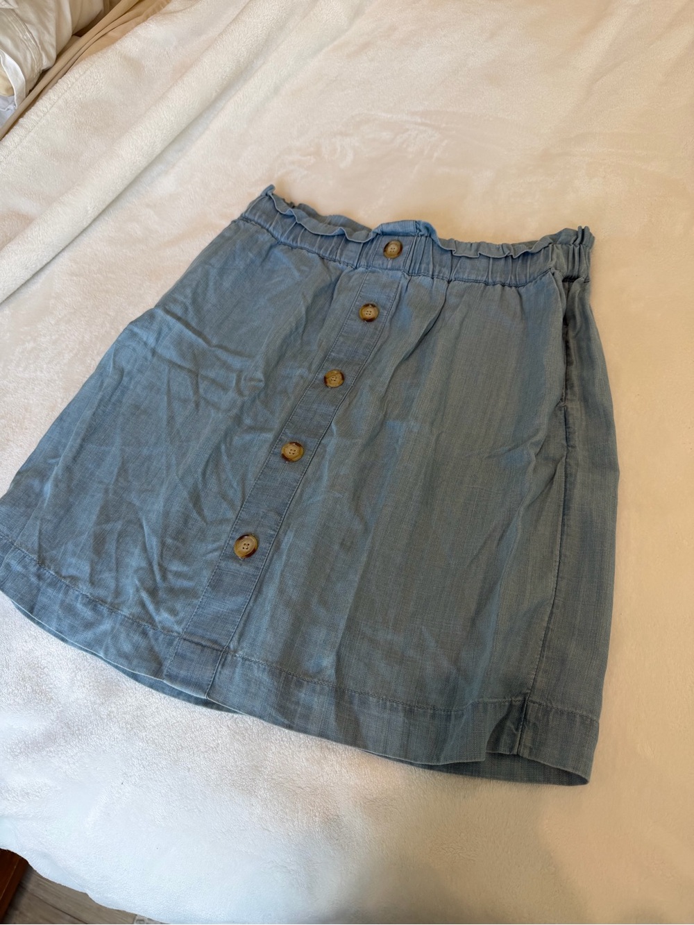 LOFT Light Blue Button-Front A-Line Skirt